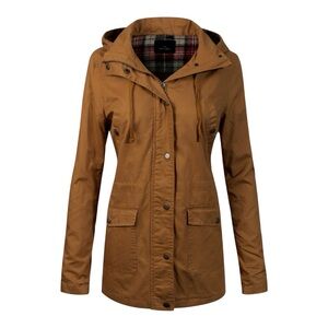 Love Tree Tan Plaid Lightweight Utility Cargo Jacket Small